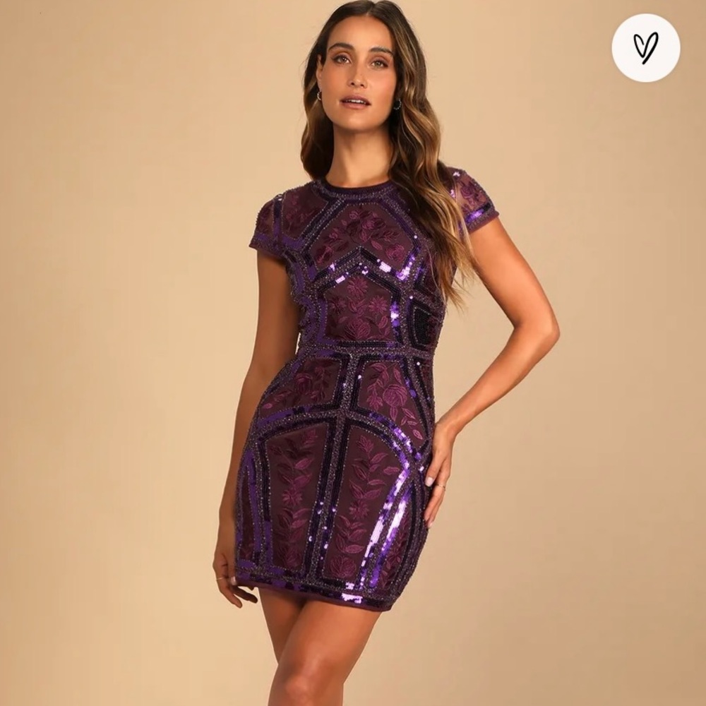 Dark purple sequined mini dress with intricate detailing. Only worn once!